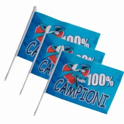 3 BANDIERE CON ASTA 45X30 NAPOLI ITALIA SCUDETTO CALCIO SQUADRA CHAMPIONS LEAGUE