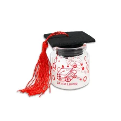 12 BARATTOLI IN VETRO CON TAPPO IN SUGHERO BOMBONIERA LAUREA TOCCO ROSSO