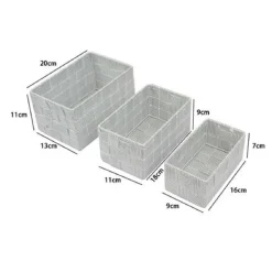 3 CESTINI TESSUTO SCATOLE ORGANIZER BAGNO PORTAOGGETTI MAKEUP GRIGI CHIARO 79048