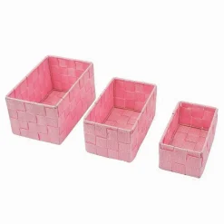 3 CESTINI TESSUTO SCATOLE ORGANIZER BAGNO PORTA OGGETTI BAGNOSCHIUMA ROSA 79053