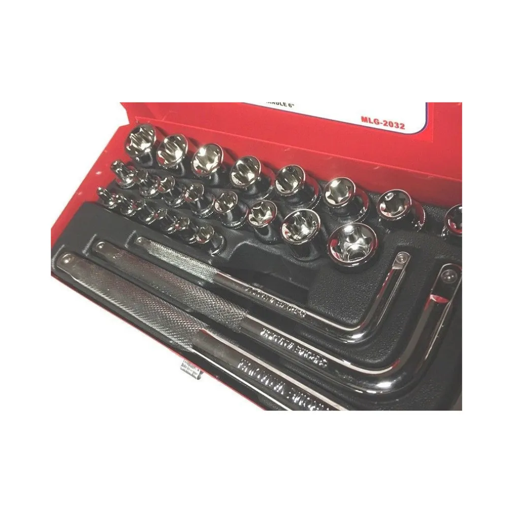 26 CHIAVI BUSSOLE TORX FEMMINA E4-E24 PROLUNGHE ATTACCO 1/2" 1/4" 3/8"