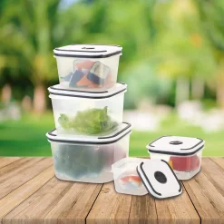 5 CONTENITORI ALIMENTI IN PLASTICA CON COPERCHIO VENTILATO MICROONDE IMPILABILE