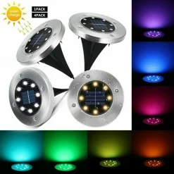 4 FARO LAMPADA 8 LED RGB SOLARE DA ESTERNO GIARDINO FARETTO PICCHETTO SEGNAPASSI