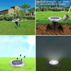 4 FARO LAMPADA LED SOLARE DA ESTERNO GIARDINO FARETTO 8 LED PICCHETTO SEGNAPASSI