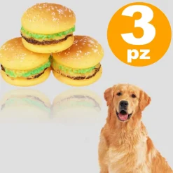 3 GIOCATTOLO PANINO HAMBURGER GOMMA SUONO RESISTENTE DA MASTICARE PER CANI