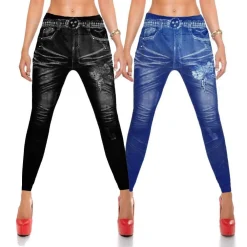 2 LEGGINGS MODELLO FARFALLA JEANS 1 BLU 1 NERO TAGLIA UNICA COD.5241