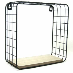 2 MENSOLE DA PARETE MODERNE DESIGN CUBO MENSOLA SCAFFALE LEGNO METALLO NERO