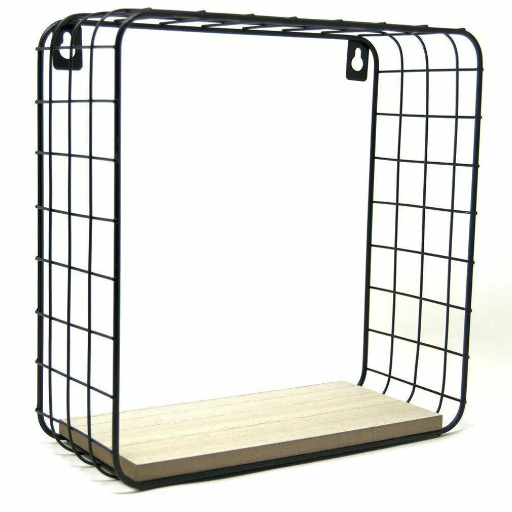 2 MENSOLE DA PARETE MODERNE DESIGN CUBO MENSOLA SCAFFALE LEGNO METALLO NERO
