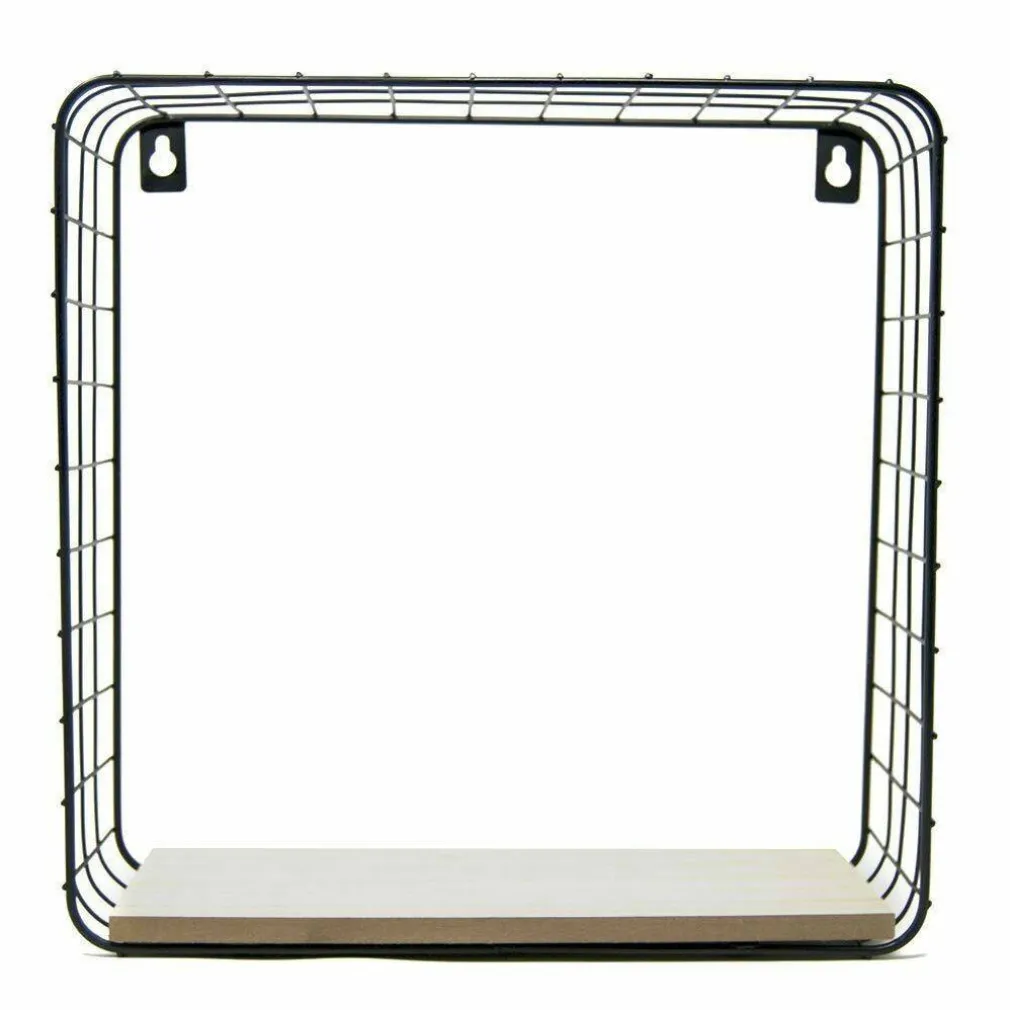 2 MENSOLE DA PARETE MODERNE DESIGN CUBO MENSOLA SCAFFALE LEGNO METALLO NERO