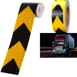 5 METRI NASTRO ADESIVO CATARIFRANGENTE AUTO CAMION NERO E GIALLO ALTA VISIBILITÁ
