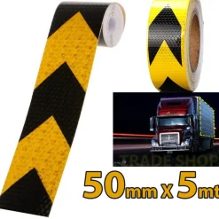 5 METRI NASTRO ADESIVO CATARIFRANGENTE AUTO CAMION NERO E GIALLO ALTA VISIBILITÁ