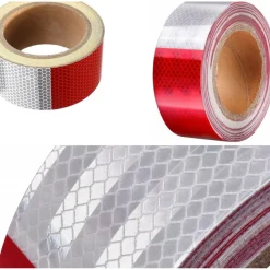 5 METRI NASTRO ADESIVO CATARIFRANGENTE AUTO CAMION ROSSO BIANCO ALTA VISIBILITÁ