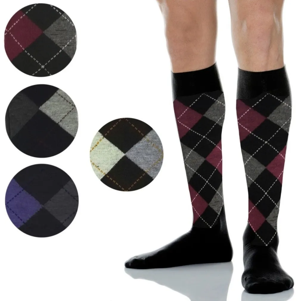 12 PAIA DI CALZINI DA UOMO LUNGHI COTONE CALDO CON ROMBI VARI COLORI A005-4