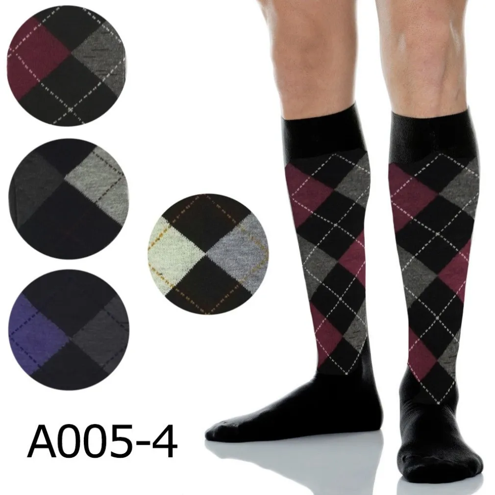 12 PAIA DI CALZINI DA UOMO LUNGHI COTONE CALDO CON ROMBI VARI COLORI A005-4