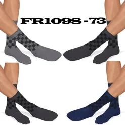 12 PAIA DI CALZINI UOMO IN COTONE COLORATI CON QUADRONI MEZZA GAMBA FR1098-73