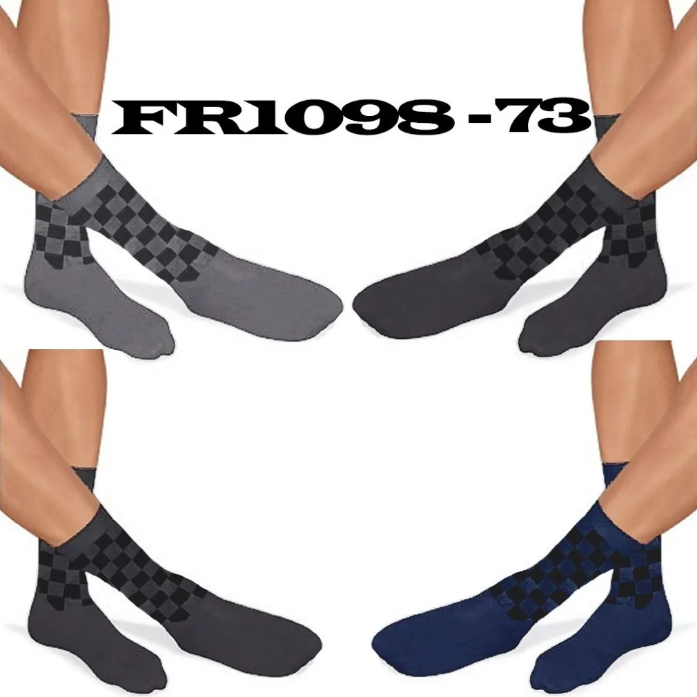 12 PAIA DI CALZINI UOMO IN COTONE COLORATI CON QUADRONI MEZZA GAMBA FR1098-73