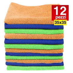 12 PANNI MICROFIBRA 35 X 35 CM PANNO PULIZIA MULTIUSO LAVAGGIO AUTO ASCIUGAMANO