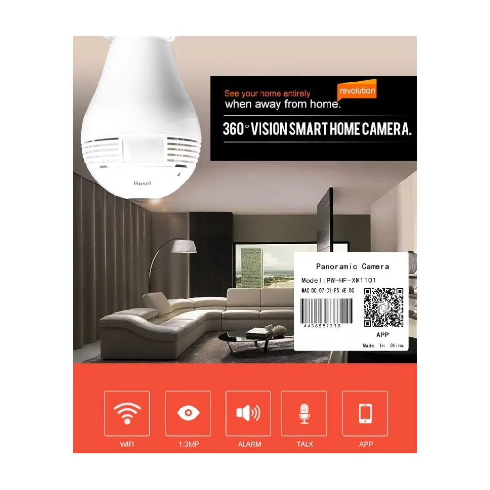 360° PANORAMICA MINI WIFI IP TELECAMERA LAMPADINA NASCOSTA CAMERA 960P LAMPADA