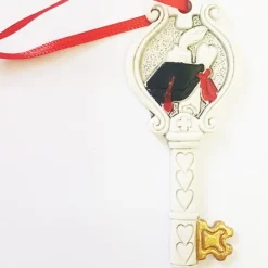 12 PEZZI BOMBONIERA CHIAVE LAUREA SIMBOLO PERGAMENA FORTUNA ROSSO BIANCO ORO