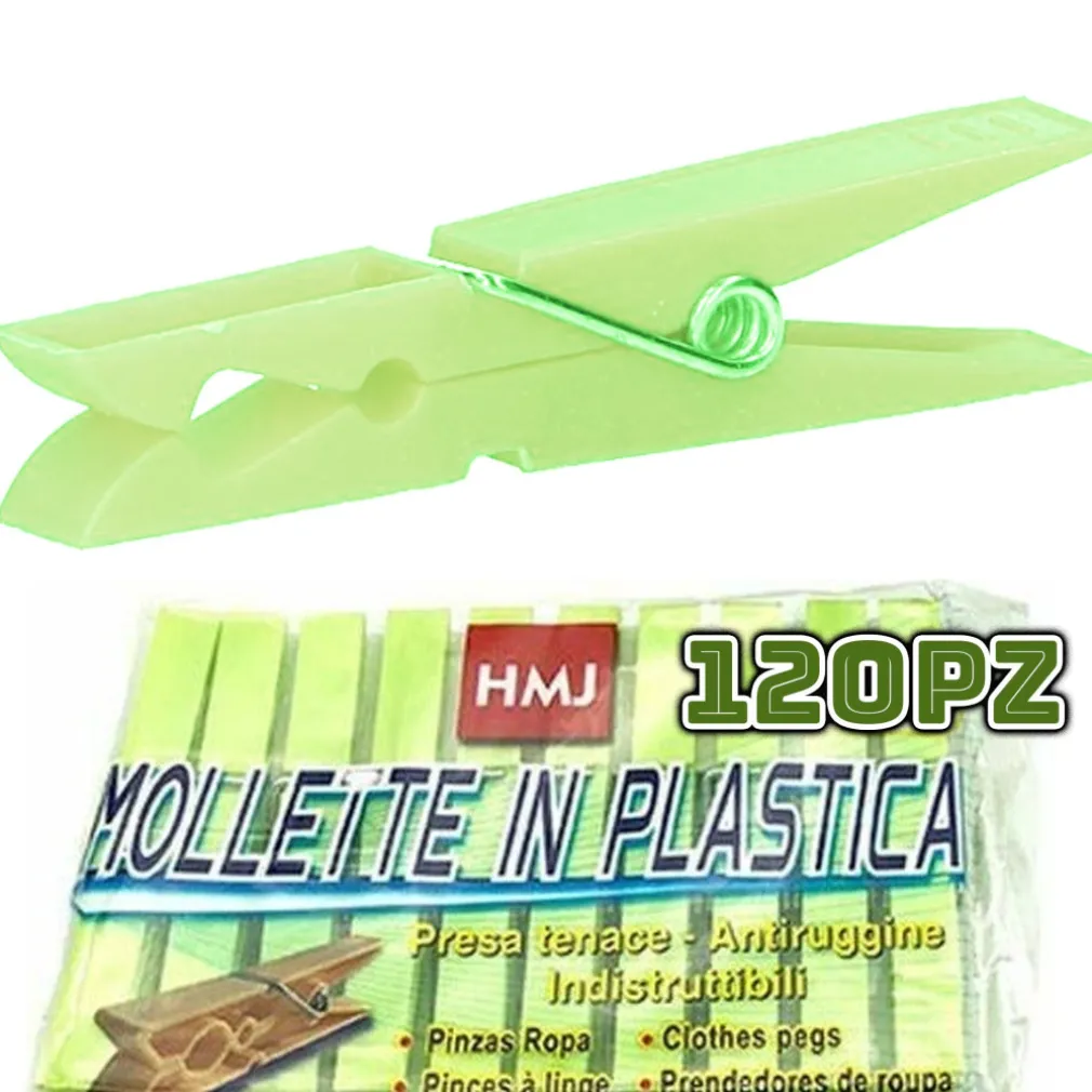 120 PEZZI MOLLETTE PINZE BUCATO PANNI PLASTICA EXTRAFORTE VERDE STENDIBIANCHERIA