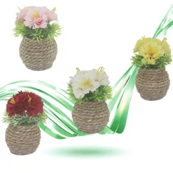 2 PEZZI VASO IN CORDA PIANTINA ARTIFICIALE PIANTA IDEA REGALO BOMBONIERA 10 CM