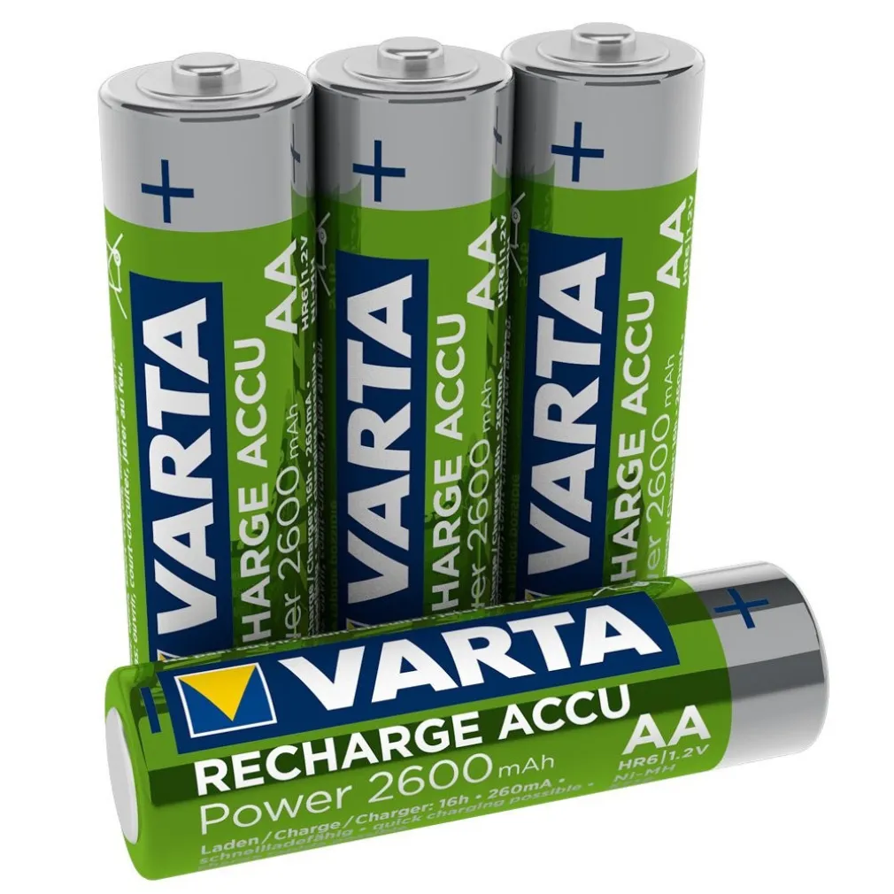 4 PILE VARTA STILO BATTERIE AA ALKALINE RICARICABILI 2600mAh NiMH HR6 1.2V ACCU