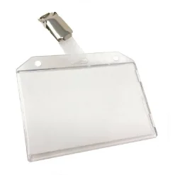 12 PORTA BADGE IN PLASTICA RIGIDA TRASPARENTE CON CLIP PORTABIGLIETTI 90X55 MM