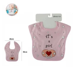 2 PZ BAVETTO BAVAGLINO NEONATO PAPPA ALLATTAMENTO BAMBINA IT'S A GIRL 68336 ROSA