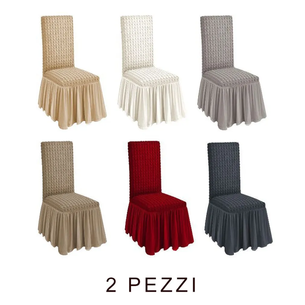 2 PZ COPRISEDIA CON VOLANT SCHIENALE SEDIA TESSUTO BUBBLE VARI COLORI LAVABILE