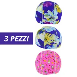 3 PZ CUFFIA PISCINA MARE NUOTO STAMPATA VARIE FANTASIE CON FASCIA ELASTICA 2CM