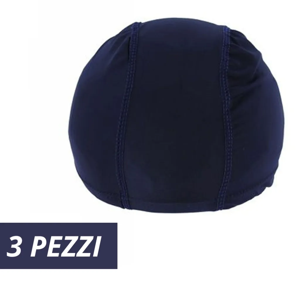 3 PZ CUFFIA PISCINA MARE NUOTO PRESSATA MONOCOLORE BLU CON FASCIA ELASTICA 2 CM