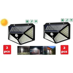 2 PZ LAMPADA SOLARE ESTERNO GIARDINO FARETTO FOTOVOLTAICO SENSORE LUCE 114 LED FARO