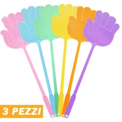 3 PZ PALETTA ABBATTIMOSCHE ABBATTI MOSCHE SCACCIA INSETTI COLORI ASSORTITI 47 CM