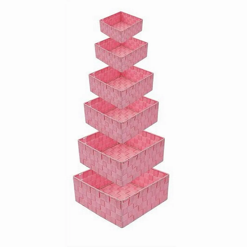 6 PZ SCATOLA TESSUTO CONTENITORI ORGANIZER BAGNO ARMADI PORTA OGGETTI ROSA 79077
