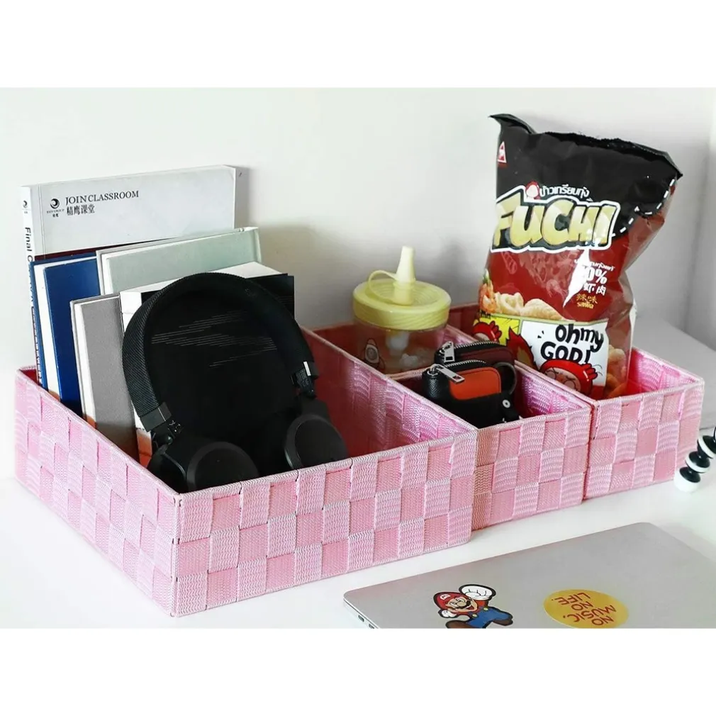 6 PZ SCATOLA TESSUTO CONTENITORI ORGANIZER BAGNO ARMADI PORTA OGGETTI ROSA 79077