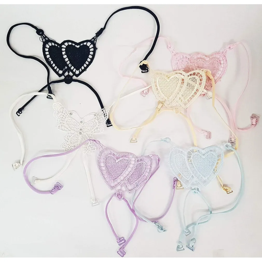 2 PZ. SPALLINE INTRECCIO CUORE FARFALLA REGGISENO BRETELLE SCOLLO POSTERIORE