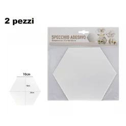 2 PZ SPECCHIO ADESIVO ESAGONALE ADESIVA MURALE ARREDAMENTO CASA 21X18X10CM 70875
