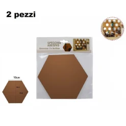 2 PZ SPECCHIO ADESIVO ESAGONALE ADESIVA MURALE ARREDAMENTO CASA 21X18X10CM 70876