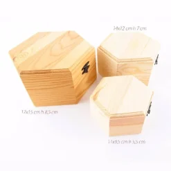 3 SCATOLE IN LEGNO ESAGONALI DECOUPAGE PORTAGIOIE MATRIOSKA SCATOLA COFANETTO