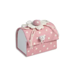 12 SCATOLINA BAULE IN TESSUTO PORTA CONFETTI BOMBONIERA NASCITA BATTESIMO ROSA