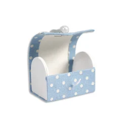 12 SCATOLINA IN TESSUTO BOMBONIERA PORTACONFETTI NASCITA BATTESIMO BAULE AZZURRO