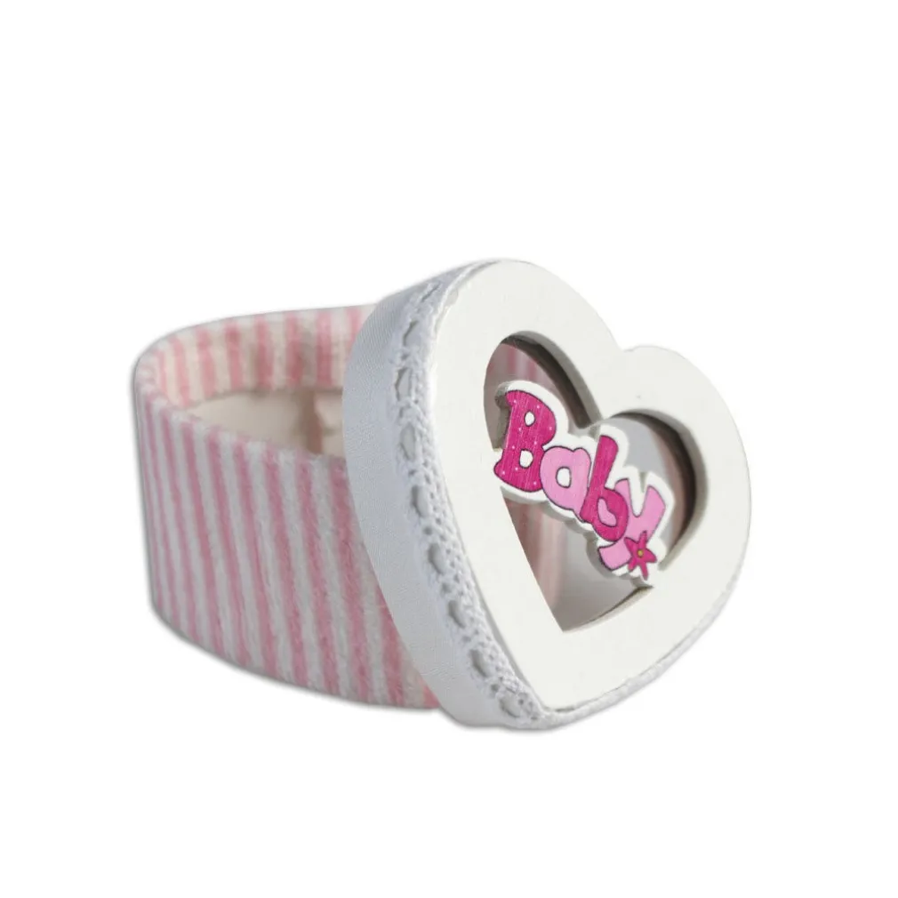 12 SCATOLINA IN TESSUTO PORTACONFETTI A FORMA DI CUORE BOMBONIERA NASCITA BIMBA ROSA