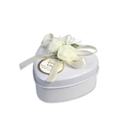 12 SCATOLINE IN LATTA A FORMA DI CUORE BOMBONIERA SEGNAPOSTO PORTA CONFETTI