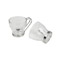 6 TAZZINE 100ml TAZZA CAFFE' IN VETRO CON MANICO ACCIAIO BICCHIERE ESPRESSO BAR