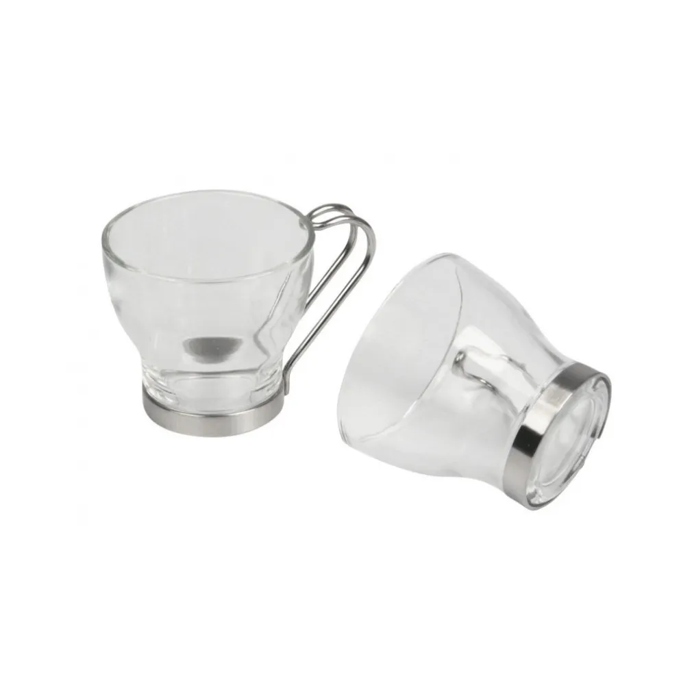 6 TAZZINE 100ml TAZZA CAFFE' IN VETRO CON MANICO ACCIAIO BICCHIERE ESPRESSO BAR