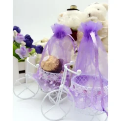 12 X BOMBONIERA BOMBONIERE BICICLETTA A TRE RUOTE CON CESTINO PORTACONFETTI