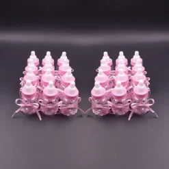12 X BOMBONIERA PORTACONFETTI PER BATTESIMO NASCITA BOTTIGLIA BIBERON ROSA