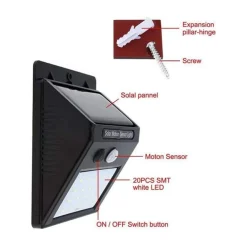 2 X FARO SOLARE DA ESTERNO FARETTO FOTOVOLTAICO + SENSORE LAMPADA LED