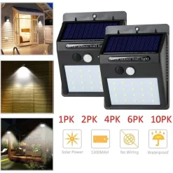 2 X FARO SOLARE DA ESTERNO FARETTO FOTOVOLTAICO + SENSORE LAMPADA LED