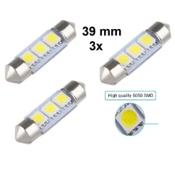 3 X FESTOON SILURO 39 MM BULB 3 LED SMD C5W W5003 T11 5050 12V AUTO ABITACOLO